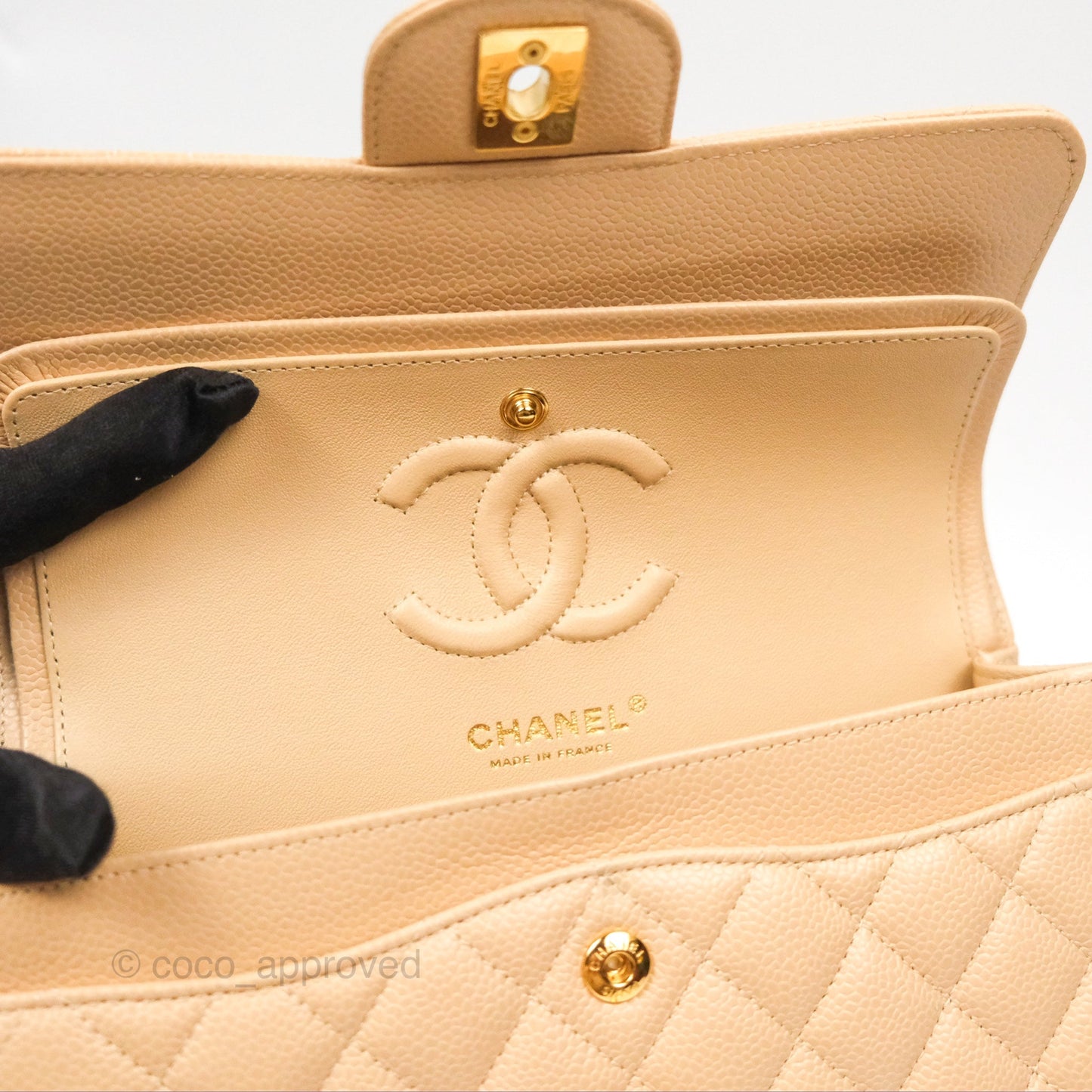 Chanel Small Quilted Classic Flap Beige Caviar Gold Hardware