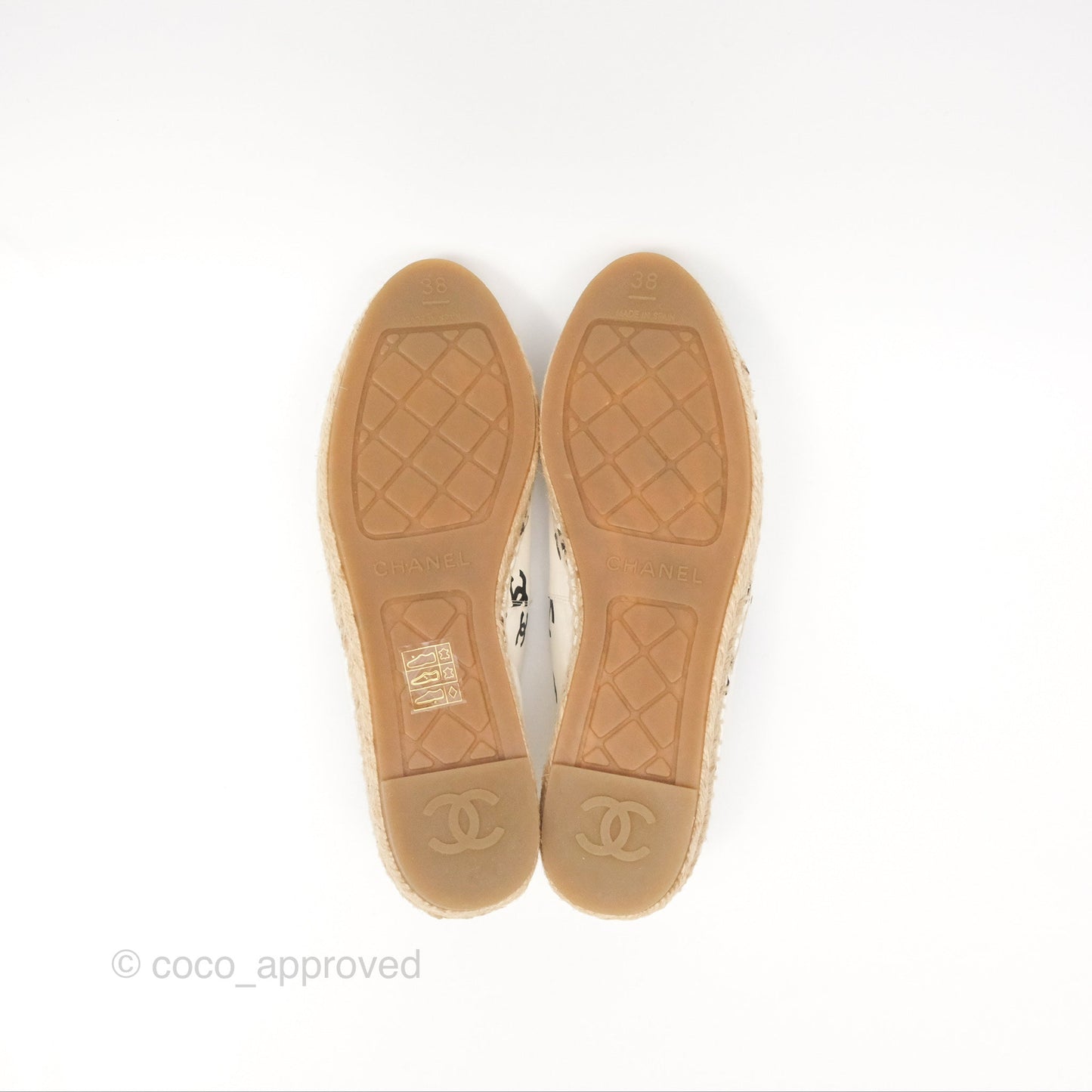 Chanel Printed CC Espadrilles White/Black Lambskin Size 38