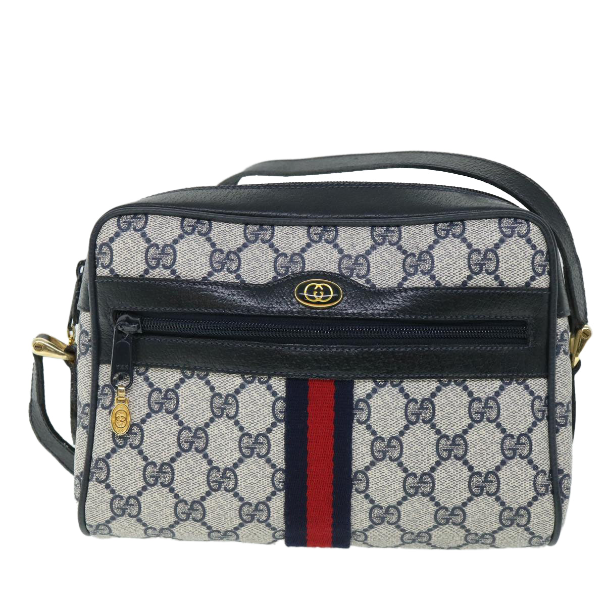 Luxury Gucci GG Canvas Sherry Line Shoulder Bag PVC Leather Gray Red Navy  54775