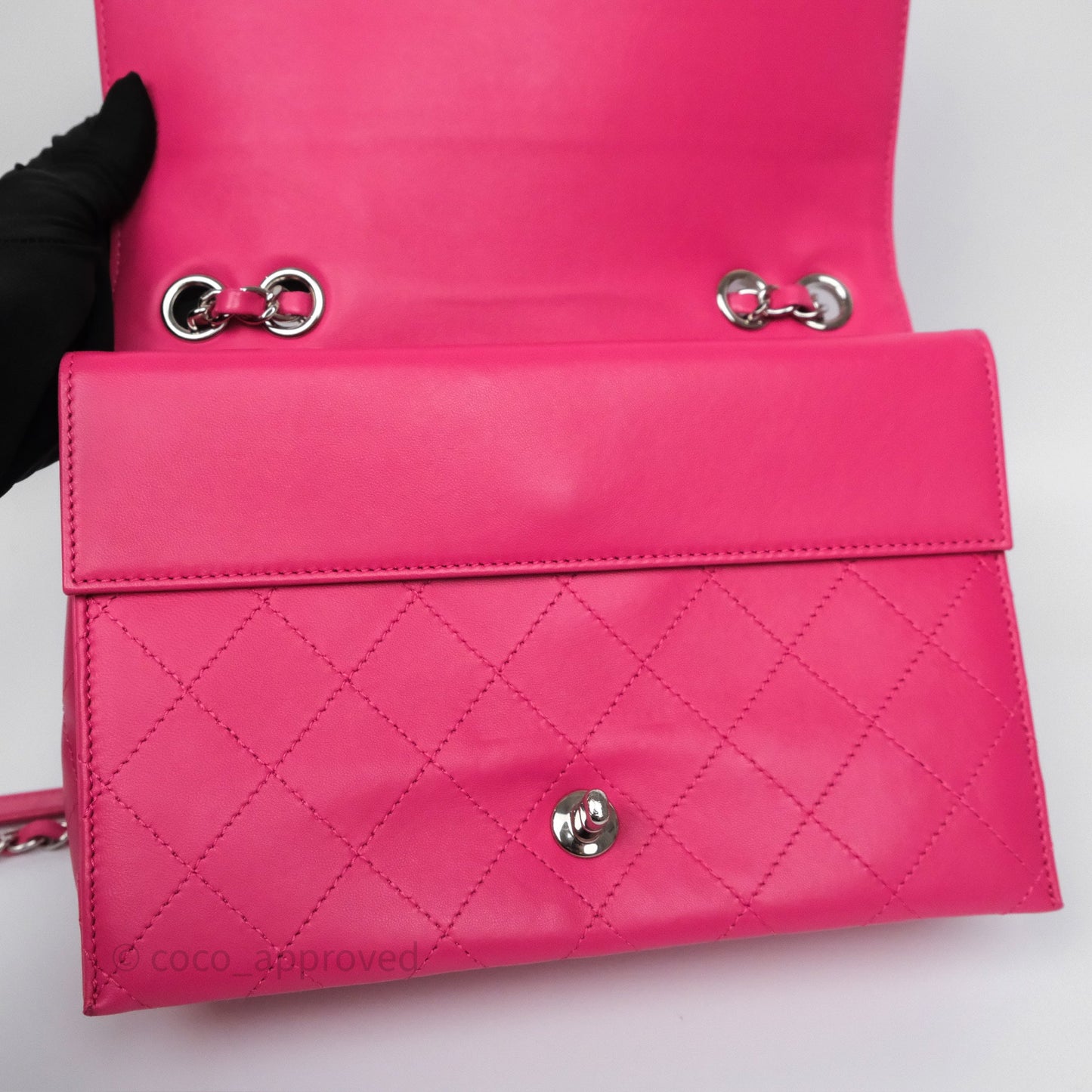 Chanel Stitched Double Flap Bag Pink Calfskin Silver Hardware