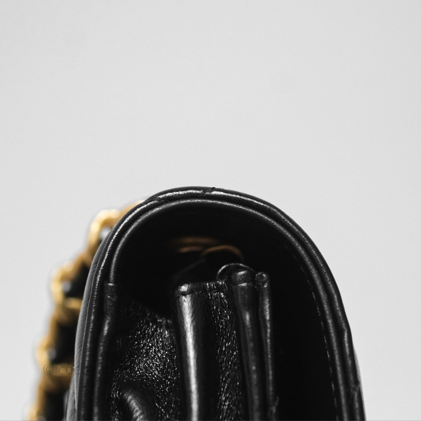Chanel Quilted Medallion Wallet on Chain WOC Black Glossy Lambskin Gold Hardware 22K
