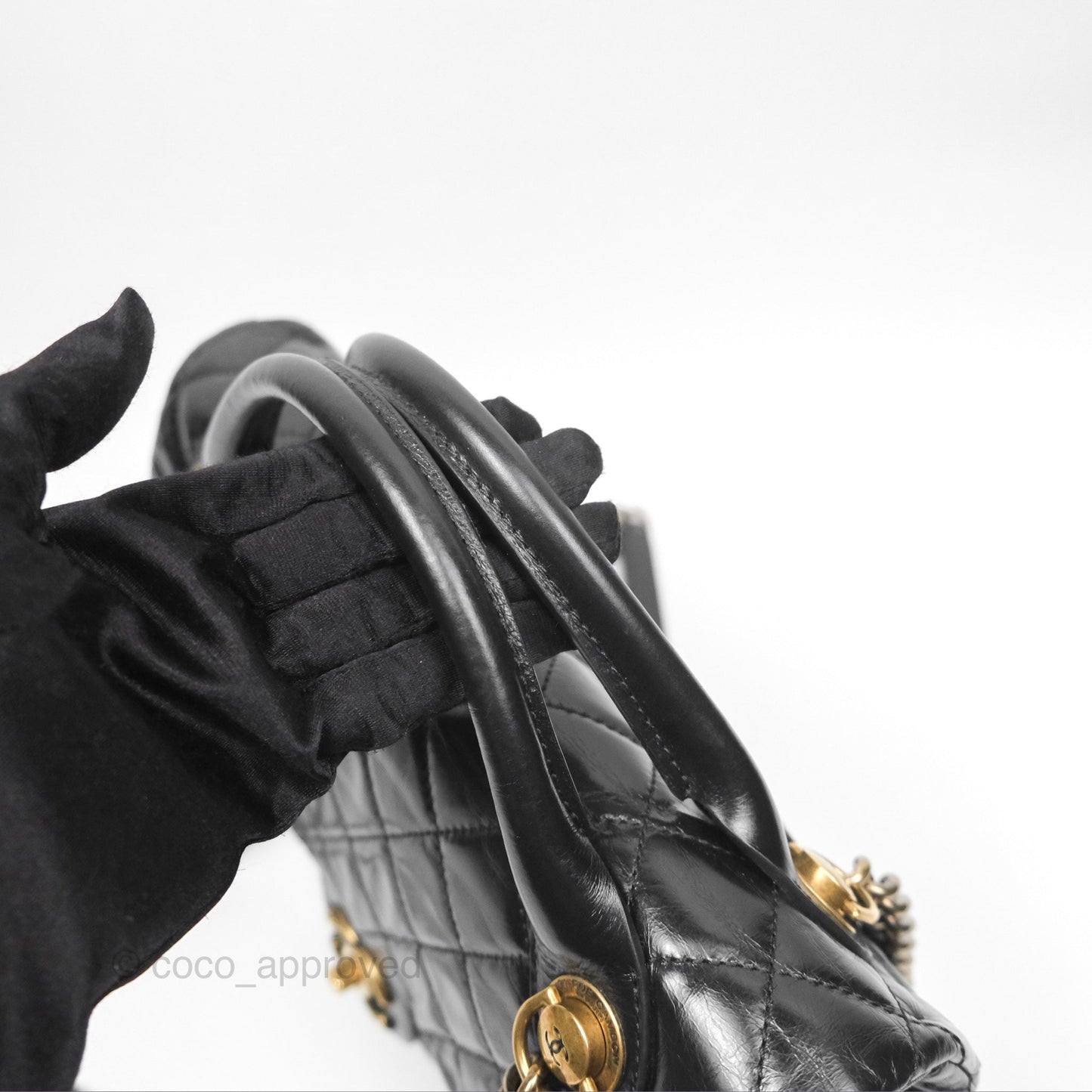 Chanel Medium Castle Rock Flap Black Glazed Calfskin Antique Gold Hardware