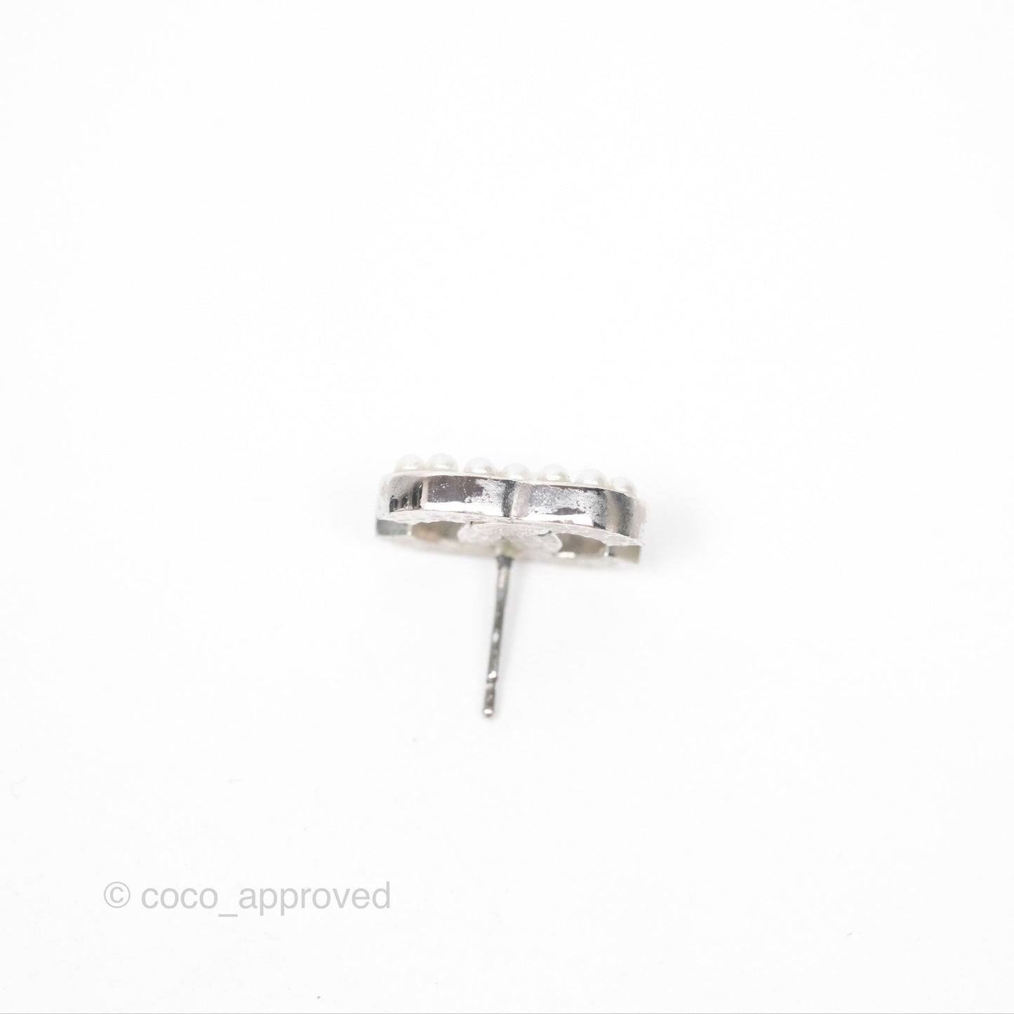 Chanel Pearl CC Earrings Silver Tone 07V