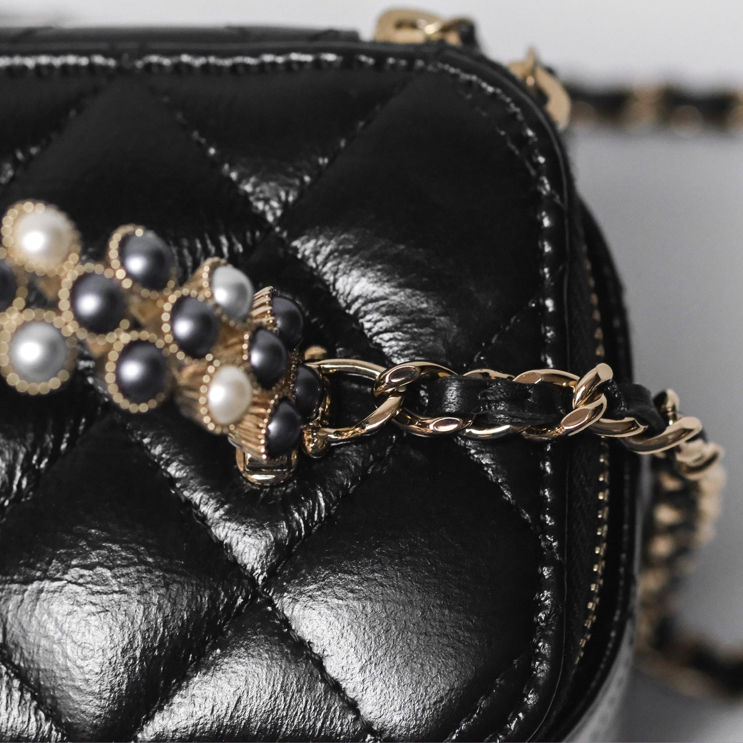 Chanel Vanity Rectangular Top Handle Black Shiny Lambskin Gold Hardware 24P