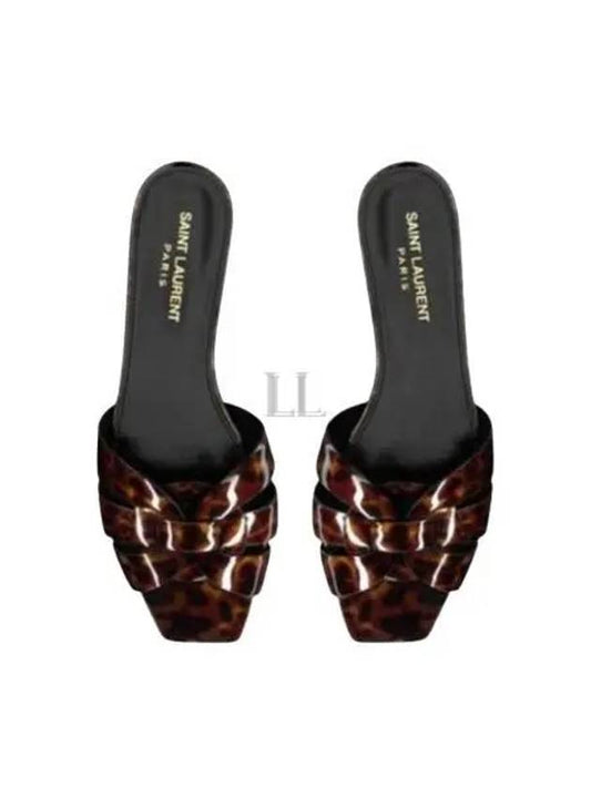 Luxury Saint Laurent Tribute Tortoiseshell Patent Leather Mules Havana