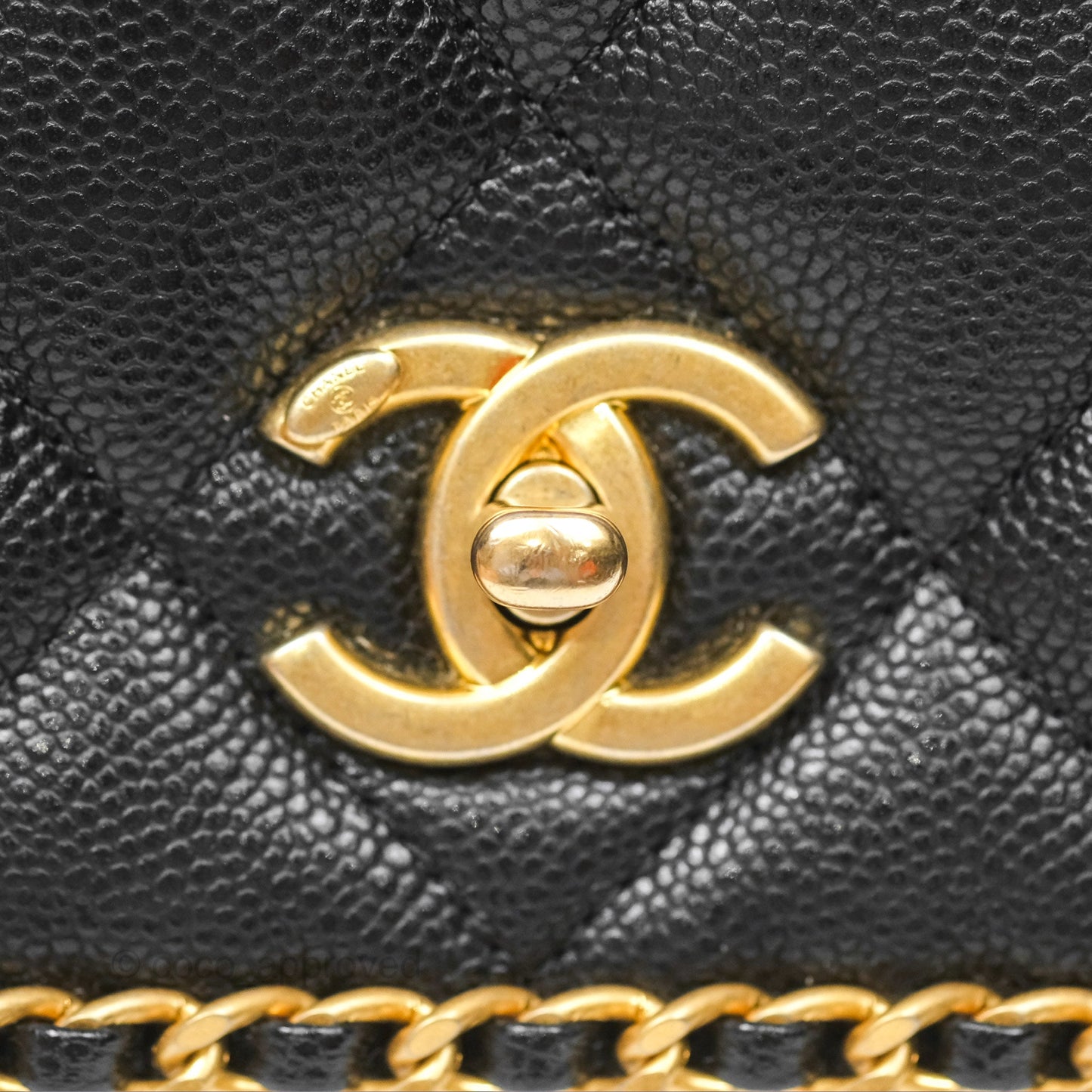 Chanel Chain Around Flap Bag Black Caviar Aged Gold Hardware 22B