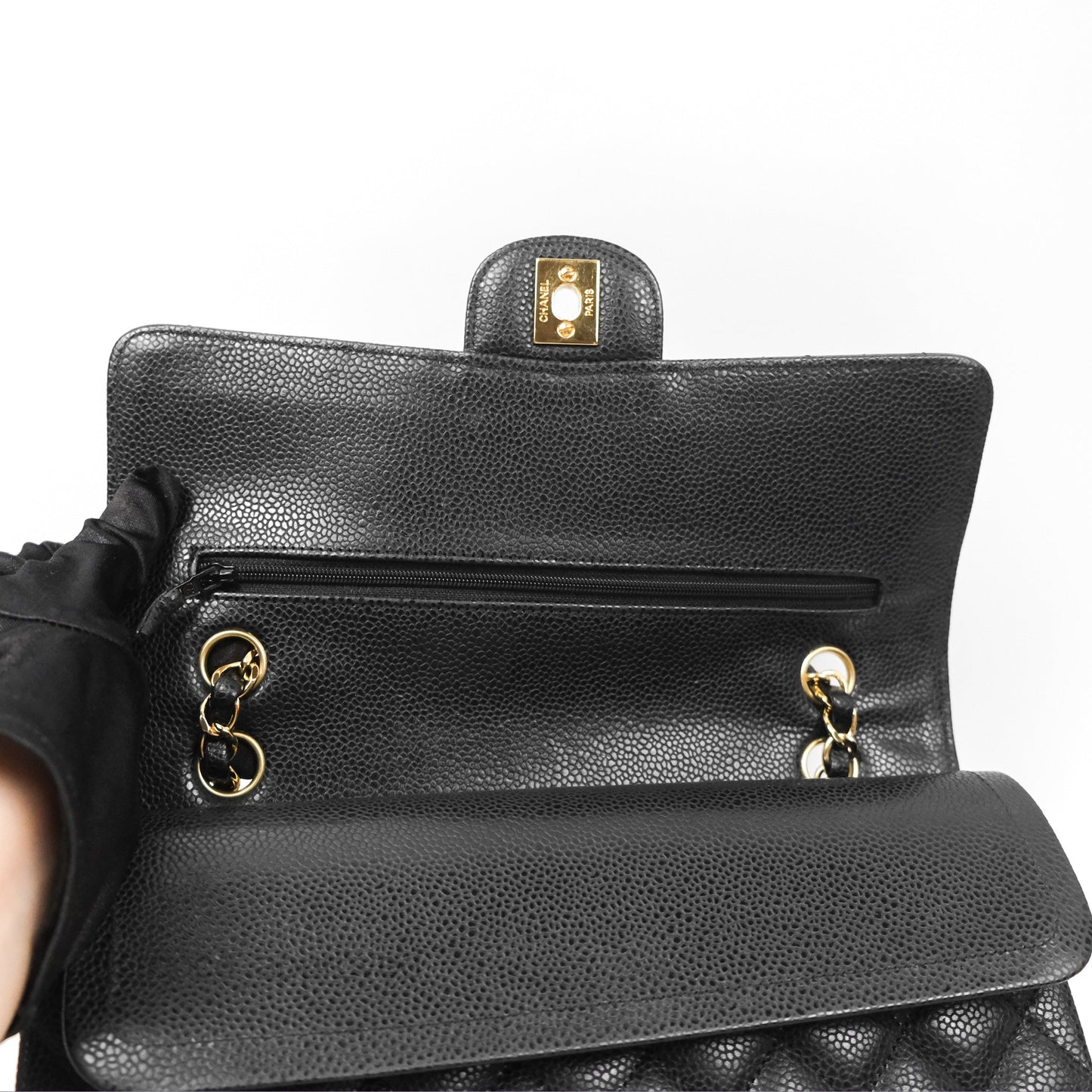 Chanel Classic M/L Medium Flap Quilted Black Caviar Gold Hardware
