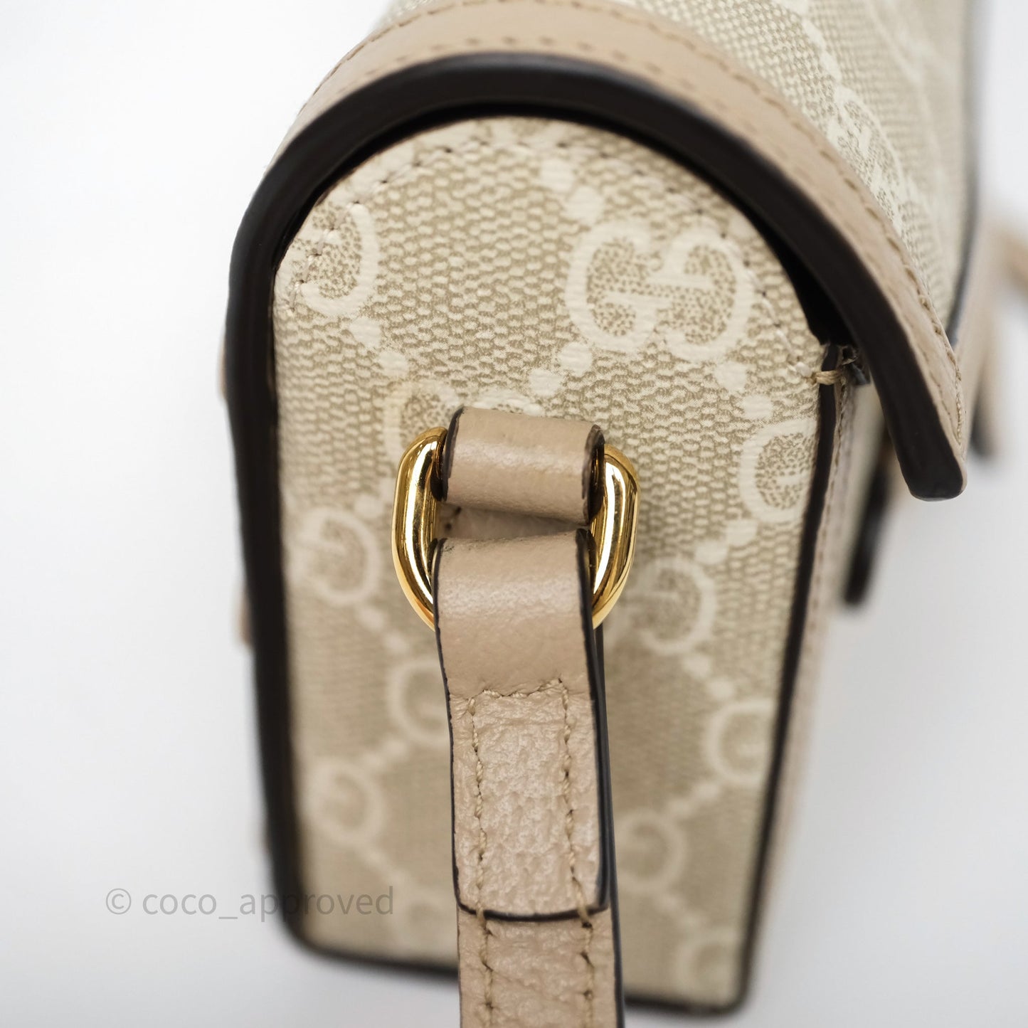 Gucci Horsebit 1955 Mini Bag Beige/ White GG Supreme Canvas Gold Hardware