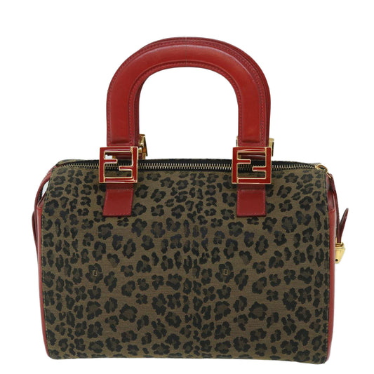 Luxury FendiLeopard Boston Bag Canvas Brown54817
