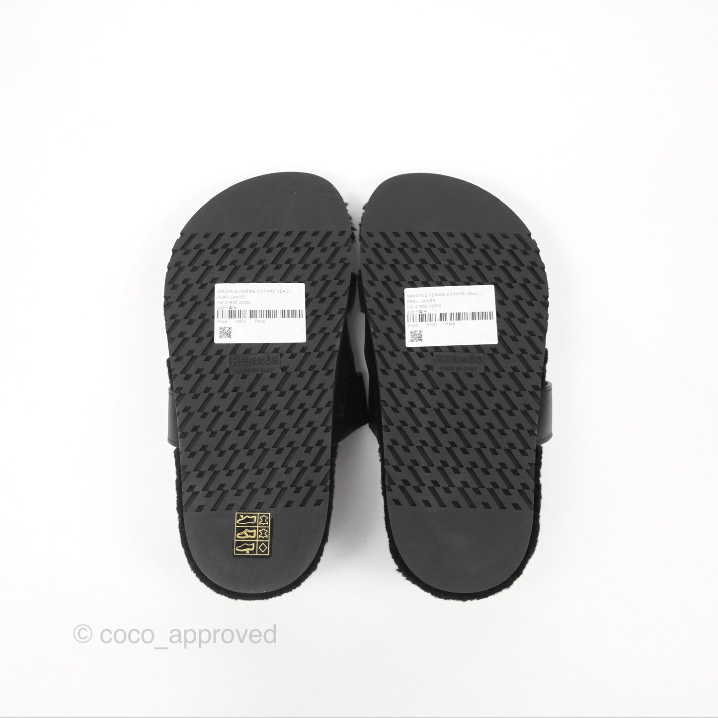Hermès Chypre Sandal Shearling Black Calfskin Size 36