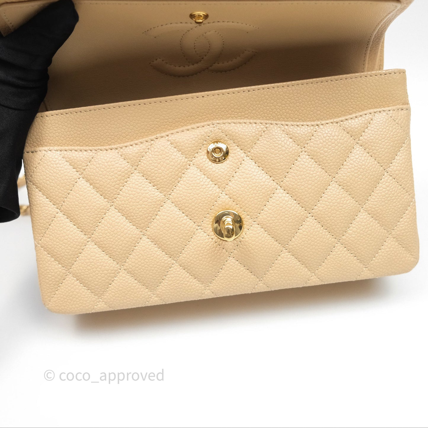 Chanel Small Quilted Classic Flap Beige Caviar Gold Hardware