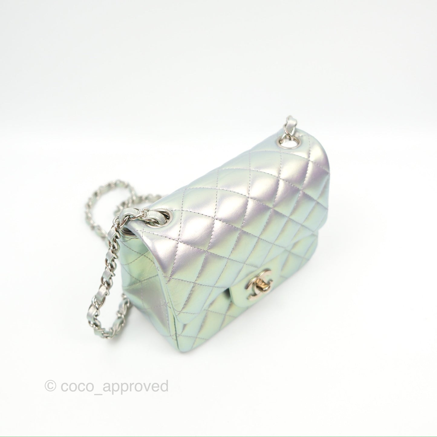 Chanel Mini Square Quilted Iridescent Lilac Silver Hardware 21K