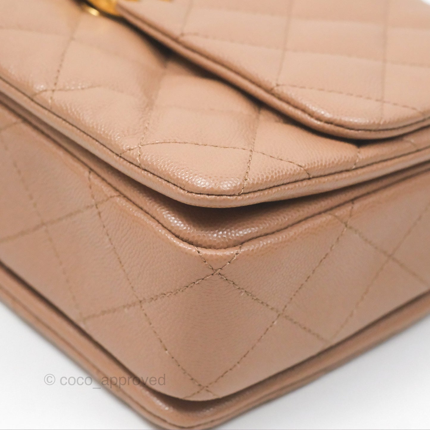 Chanel Coco First Dark Beige Flap Bag Caviar Gold Hardware 22K