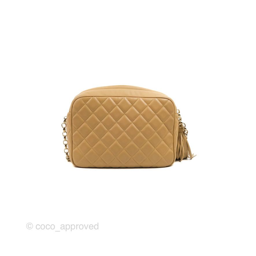 Chanel Calfskin Coco Vintage Camera Case Beige Gold Hardware