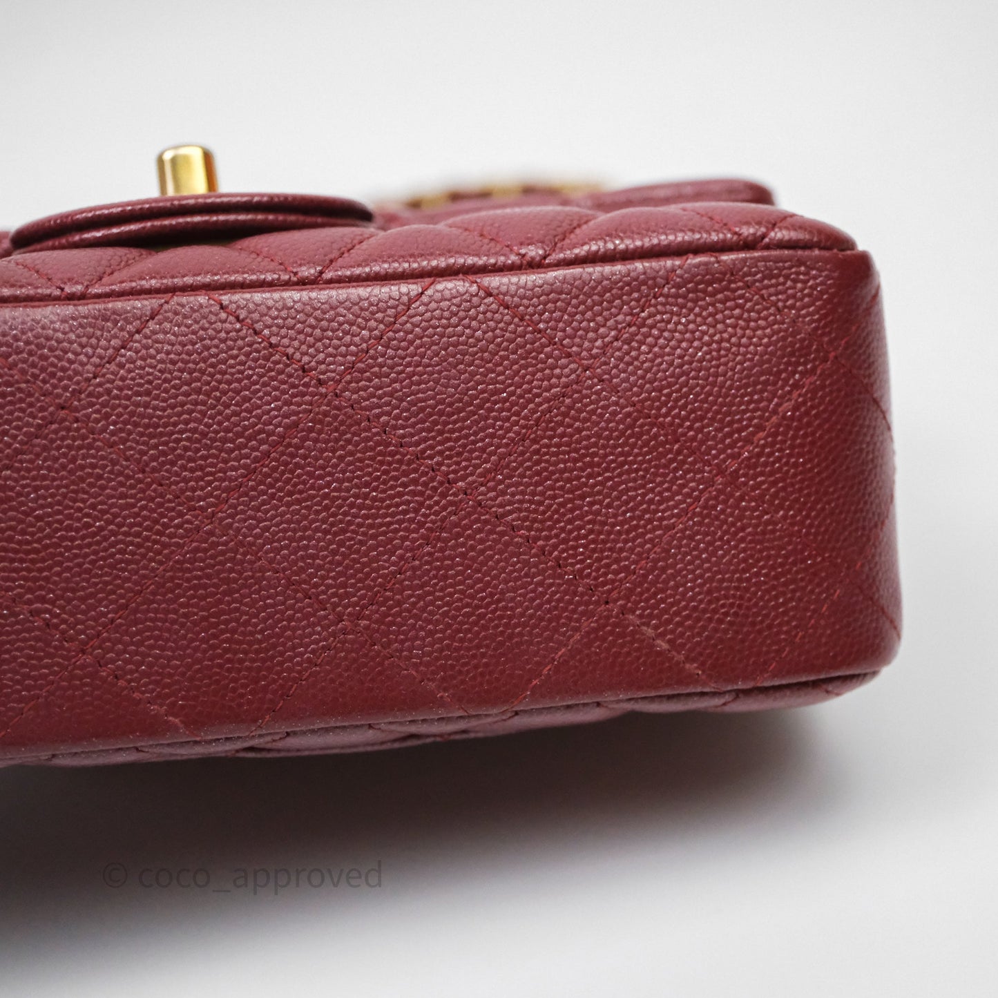 Chanel Classic Quilted Mini Rectangular Flap Burgundy Caviar Aged Gold Hardware