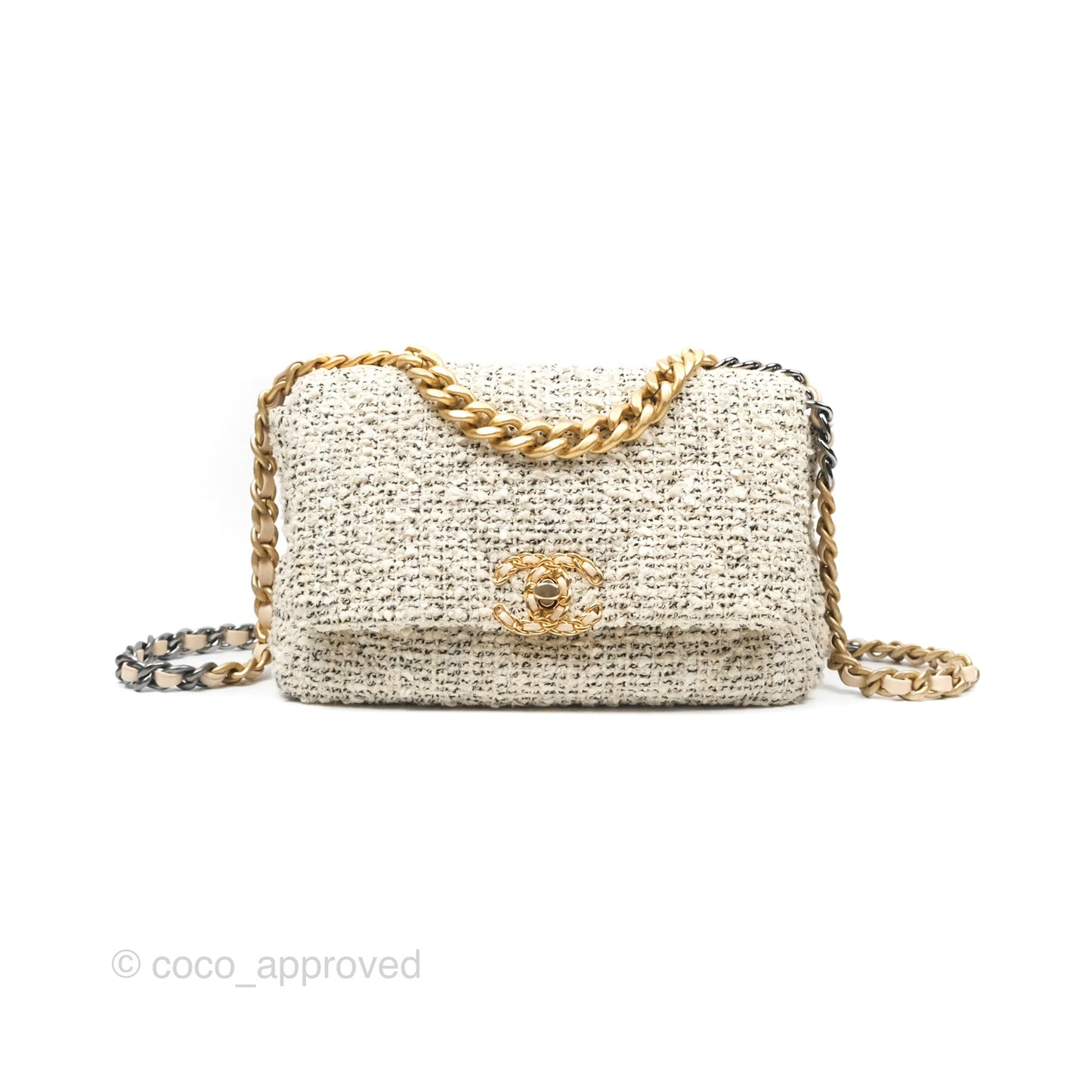 Chanel 19 Small Tweed Oreo Cream Mixed Hardware