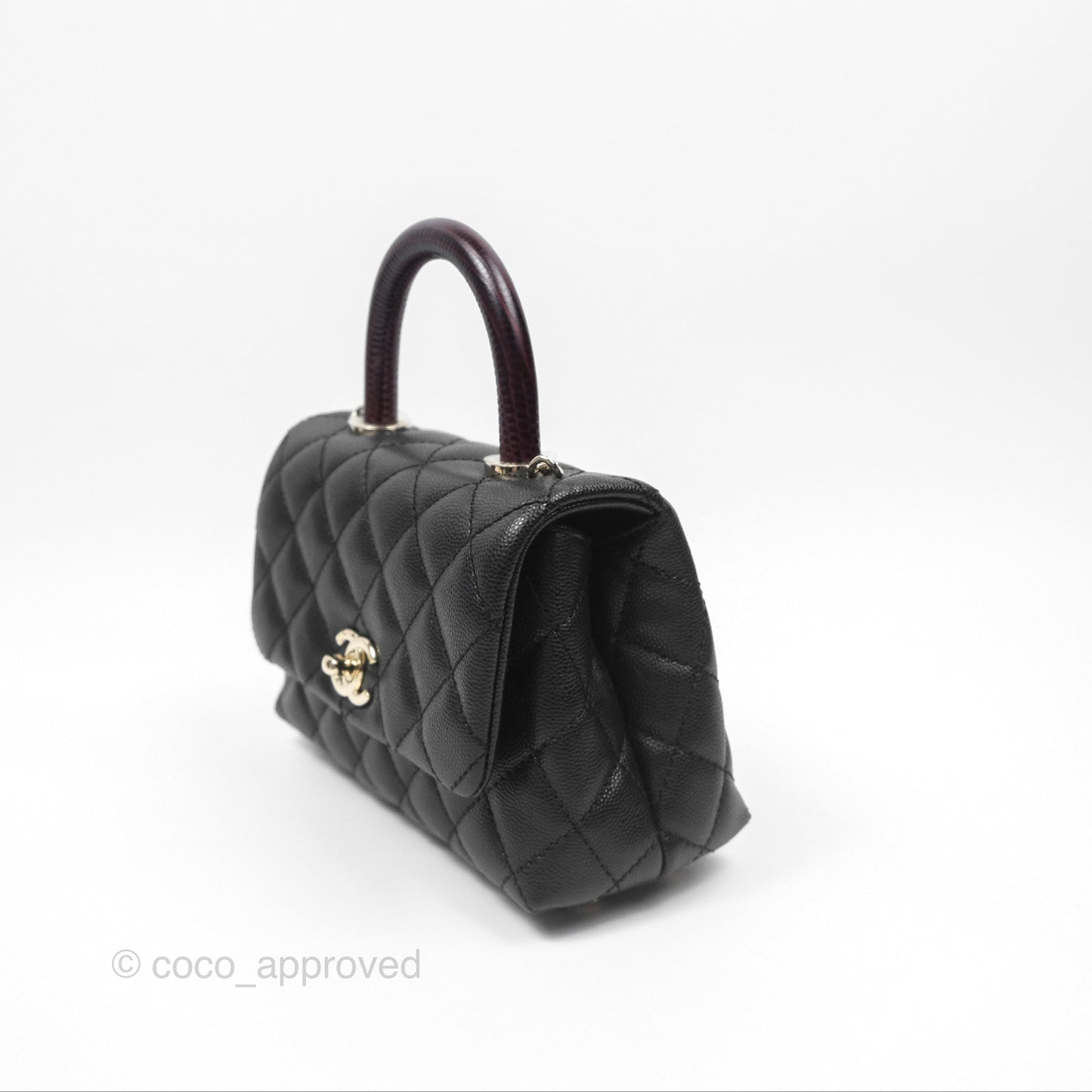 Chanel Mini Coco Handle Quilted Black Caviar Lizard Embossed Handle Gold Hardware