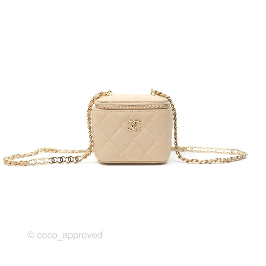 Chanel Mini Vanity With CC Chain Light Beige Caviar Gold Hardware