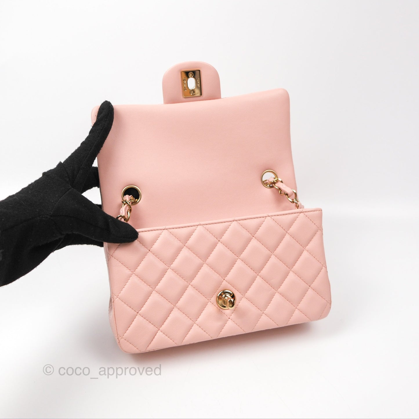 Chanel Quilted Mini Rectangular Flap Baby Pink Lambskin Gold Hardware