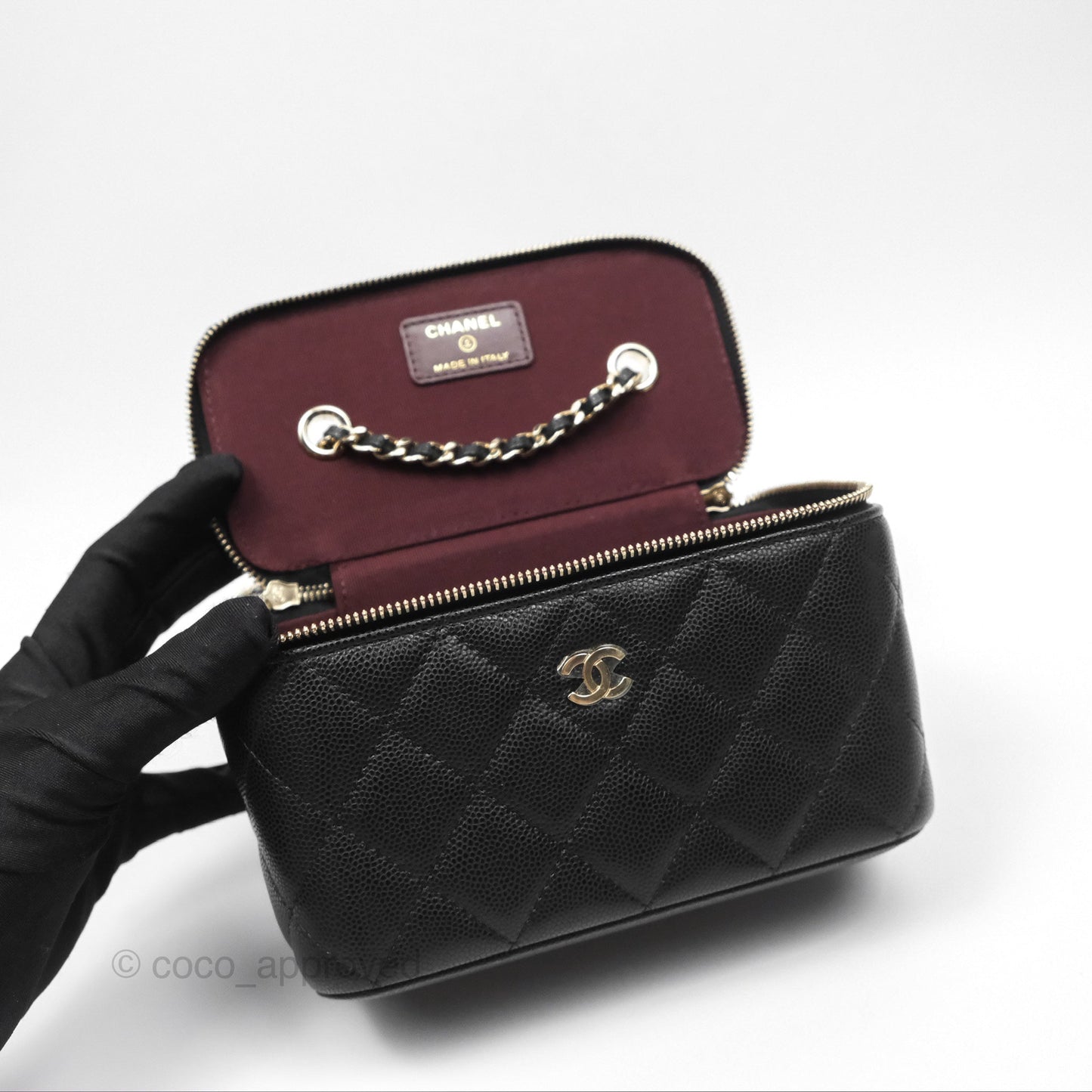 Chanel Vanity Rectangular With Chain Black Caviar Gold Hardware