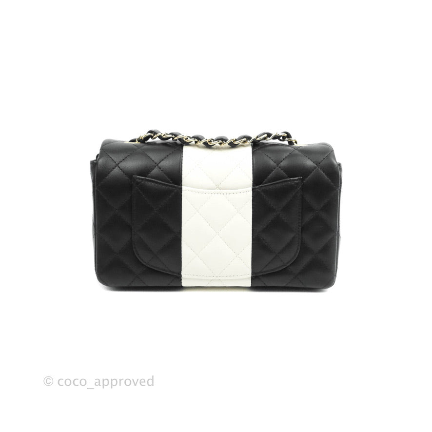 Chanel Quilted Mini Rectangular Flap Black White Lambskin Gold Hardware