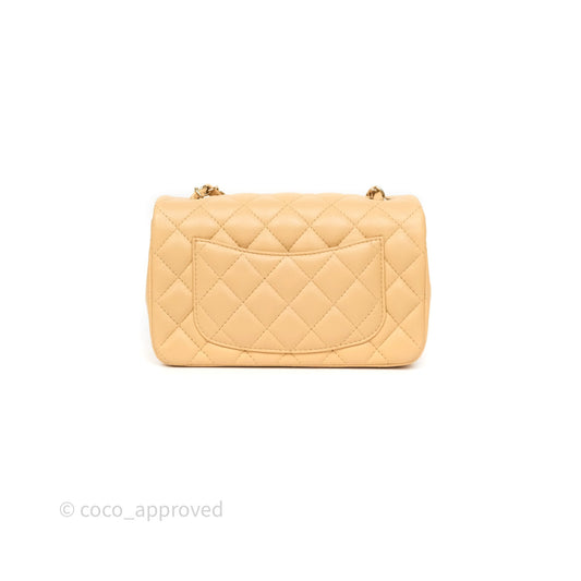 Chanel Mini Rectangular Quilted Beige Lambskin Gold Hardware