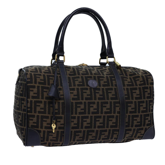 Luxury FendiZucca Canvas Boston Bag Leather Black Brown54976