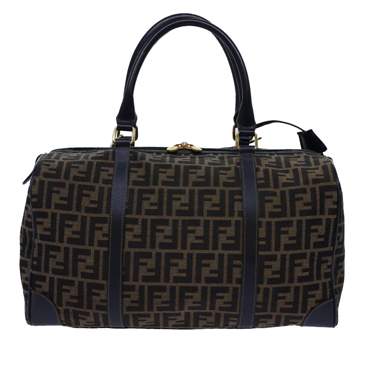 Luxury FendiZucca Canvas Boston Bag Leather Black Brown54976