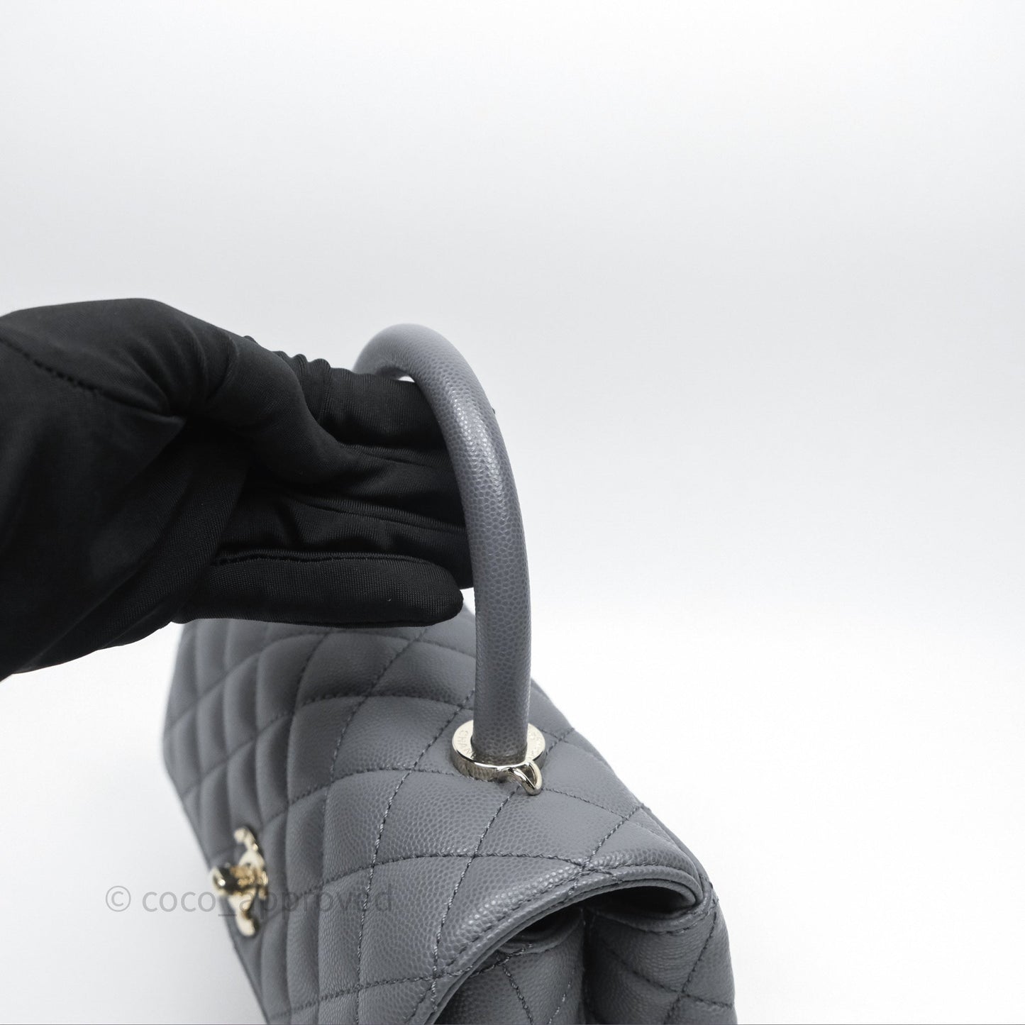 Chanel Small Coco Handle Quilted Grey Caviar Gold Hardware 23K