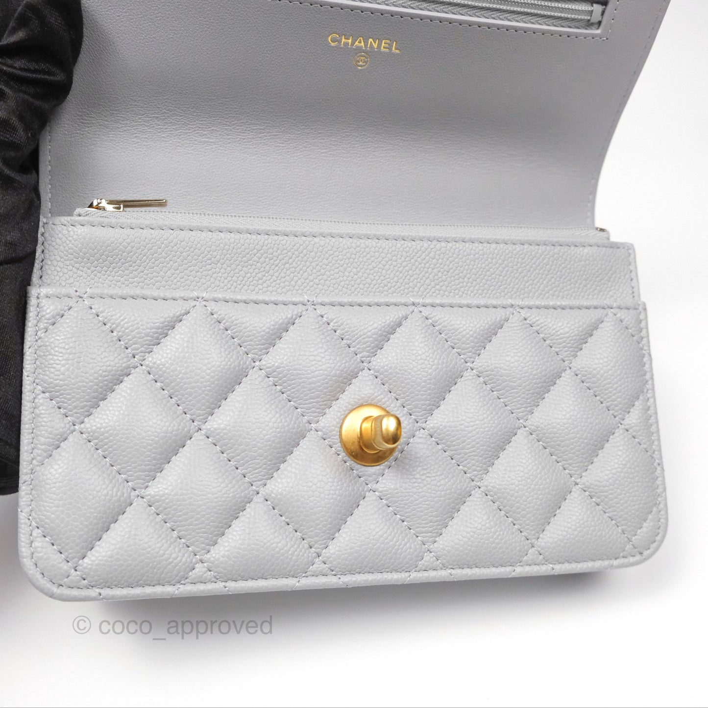 Chanel Heart Adjustable Chain WOC Grey Caviar Aged Gold Hardware