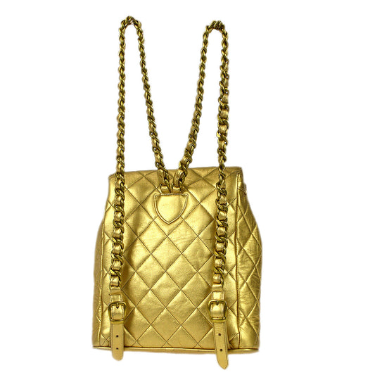 Luxury Chanel 1994 Gold Lambskin Duma Chain Backpack Large