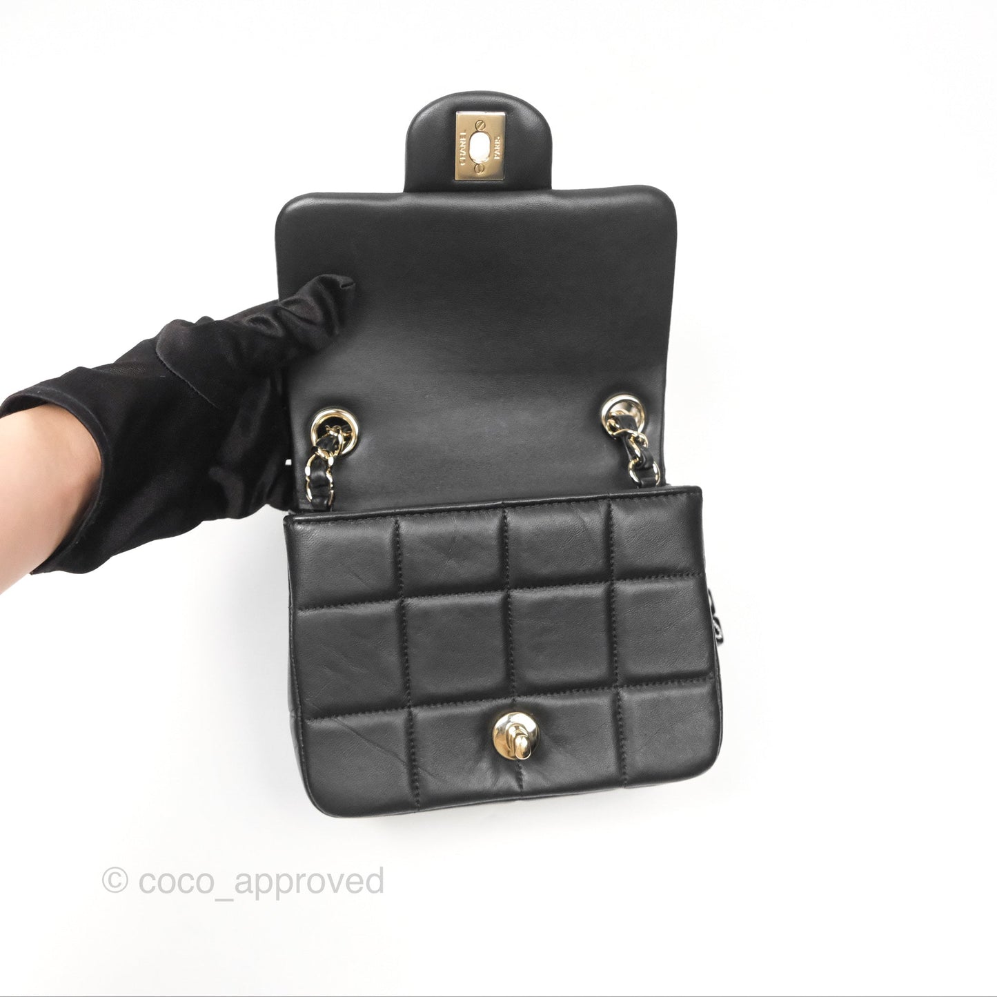 Chanel Mini Monacoco Flap With Dice Logo Chain Lambskin Black Gold Hardware 23C