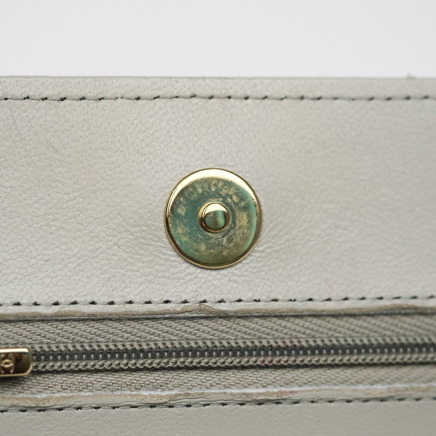 Chanel Classic Quilted Wallet on Chain WOC Light Grey Lambskin Gold Hardware