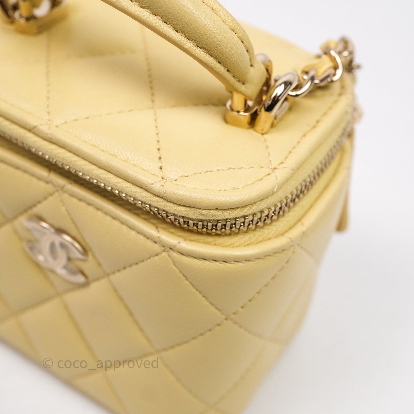 Chanel Mini Top Handle Vanity With Chain Yellow Lambskin Gold Hardware