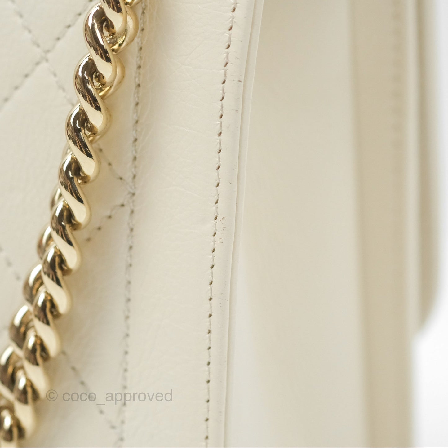 Chanel Quilted Label Click Flap Bag White Grained Calfskin Gold Hardware