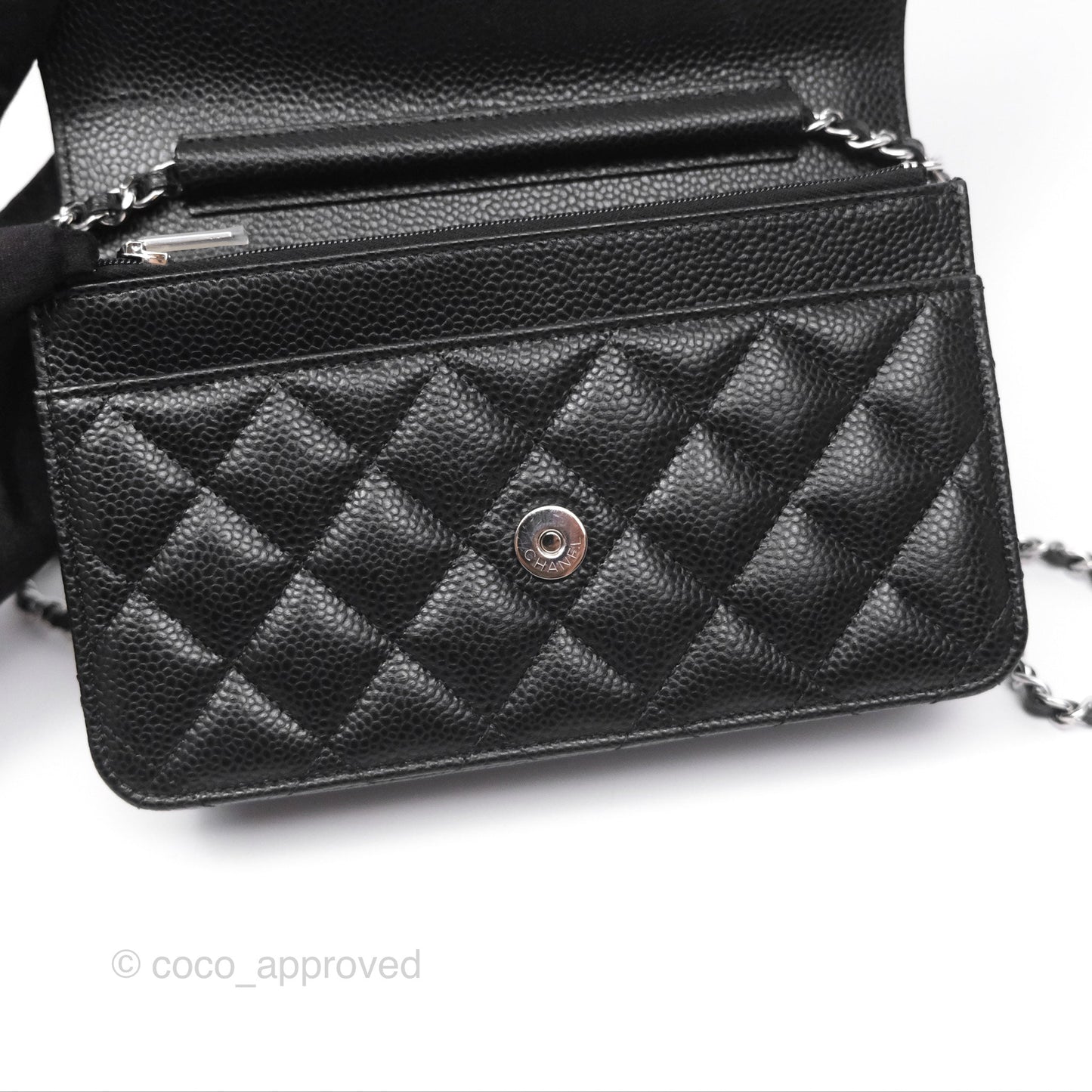Chanel Classic Wallet On Chain WOC Quilted Black Caviar Silver Hardware