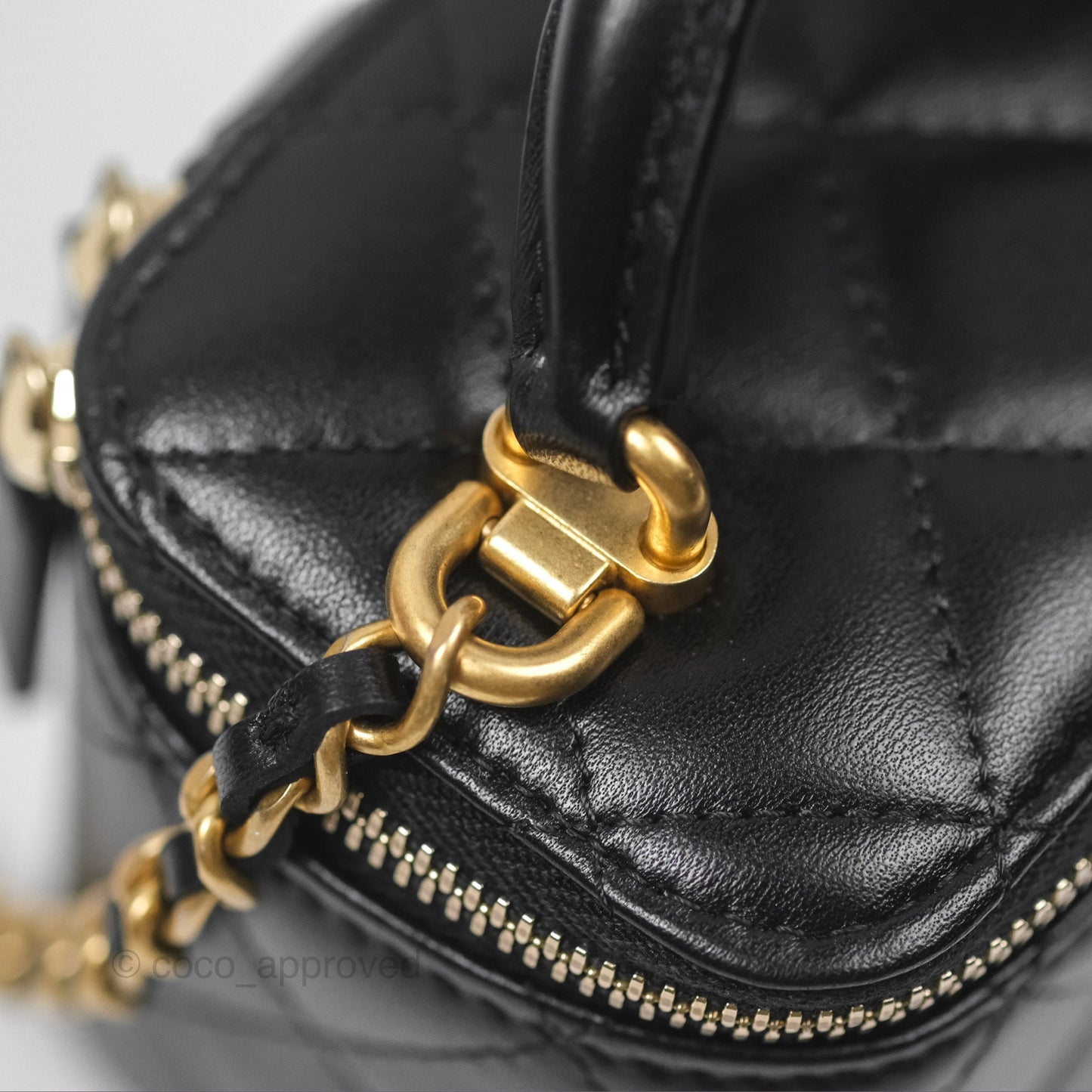 Chanel Mini Top Handle Vanity With Chain Black Lambskin Aged Gold Hardware