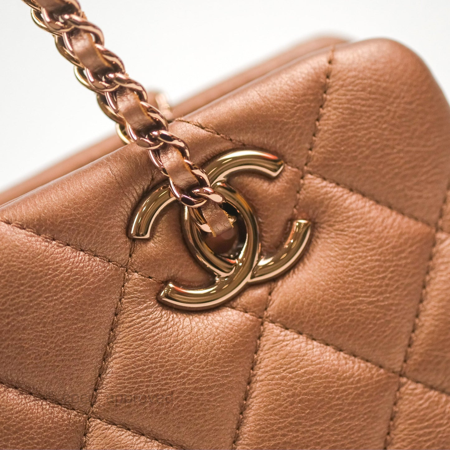 Chanel Quilted Small CC Eyelet Tote Copper Iridescent Goatskin Rose Gold