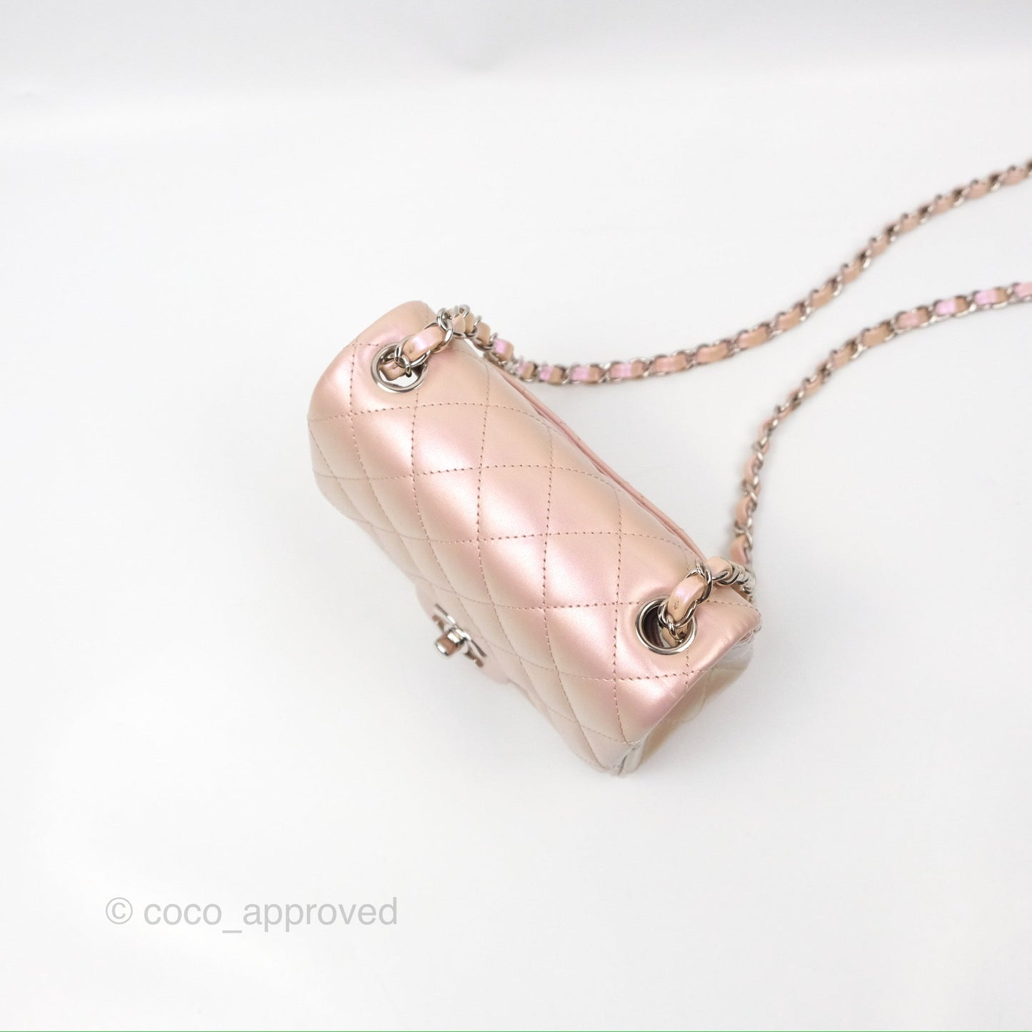 Chanel Mini Square Quilted Iridescent Pink Silver Hardware