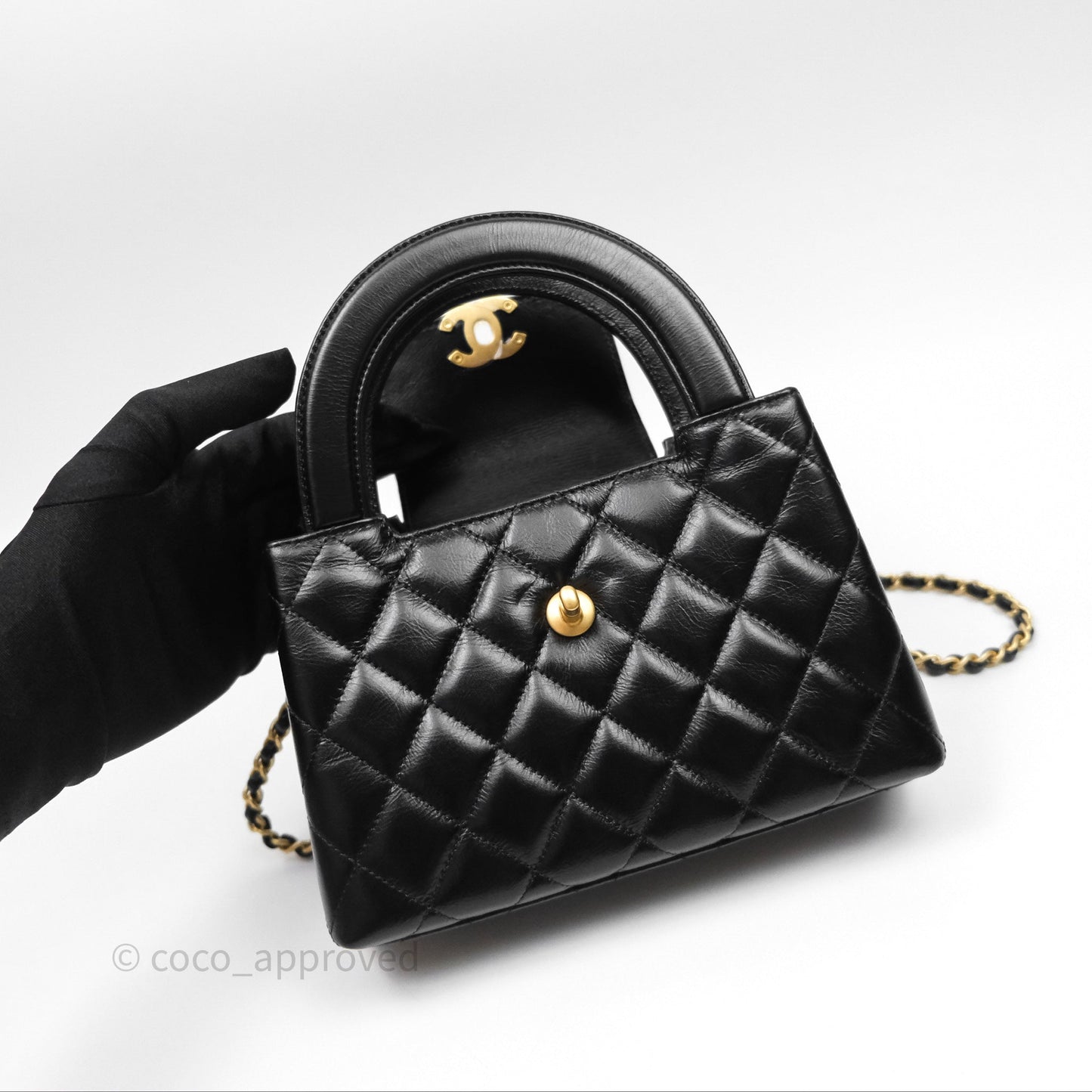 Chanel Kelly Bag Quilted Black Shiny Crumpled Calfskin Aged Gold Hardware