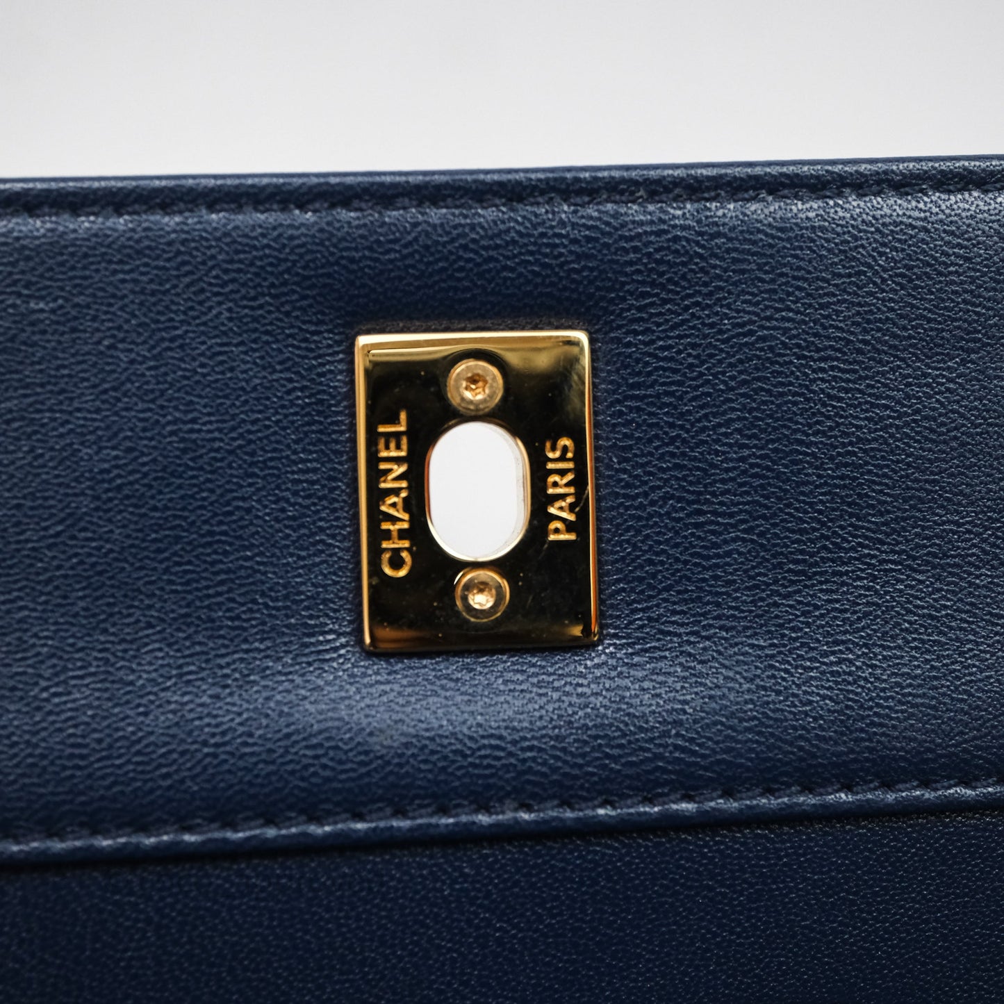 Chanel Mademoiselle Vintage Flap Bag Navy Sheepskin Gold Hardware
