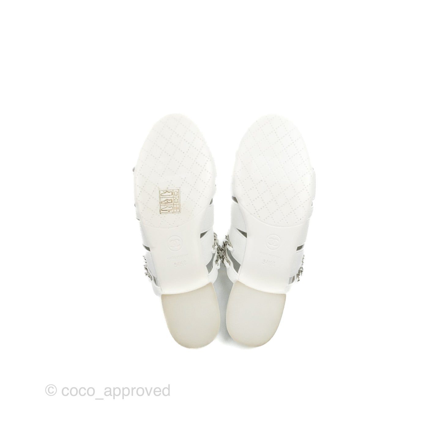 Chanel CC Chain Sandals White Silver Hardware Size 34.5