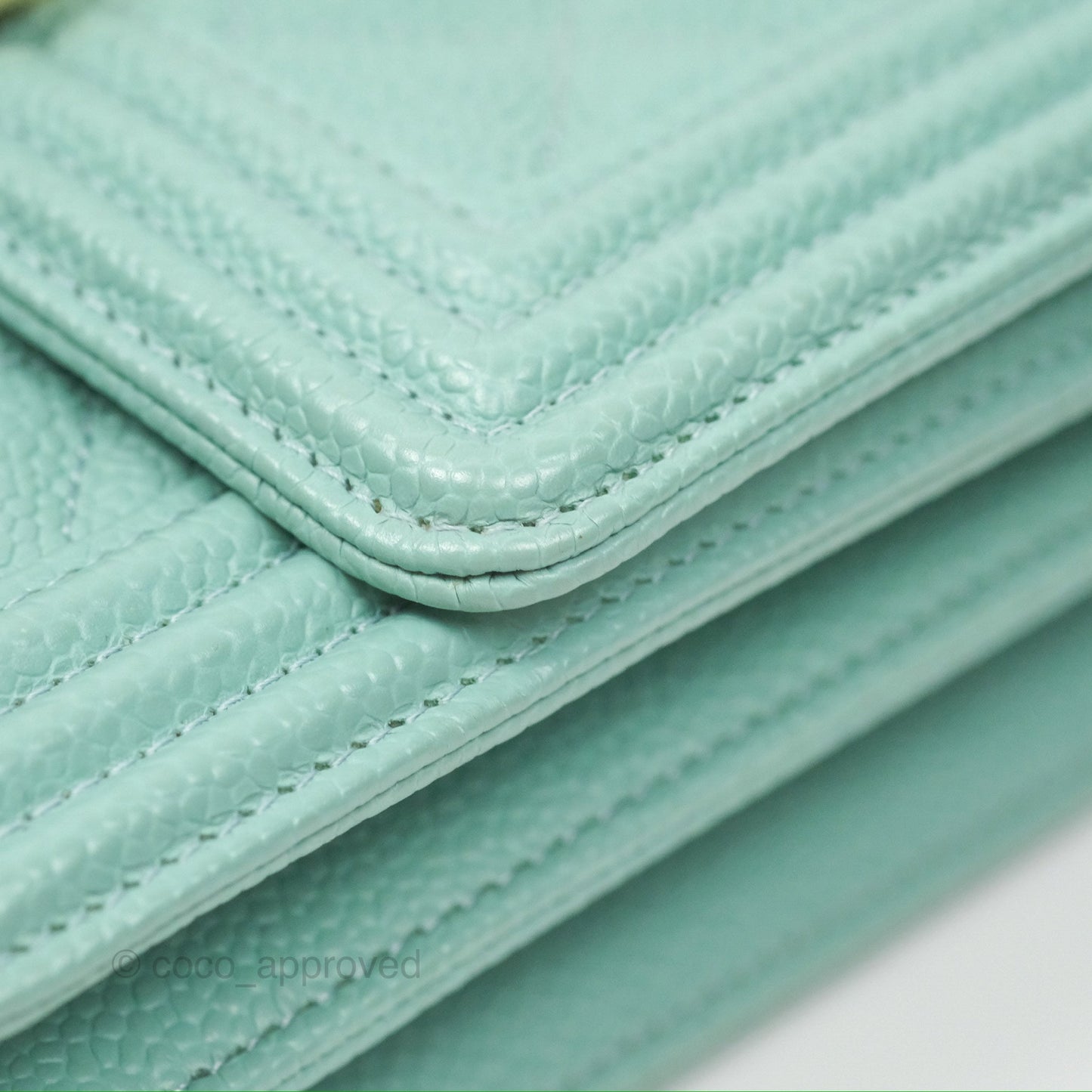 Chanel Quilted North South Boy Flap Tiffany Green Caviar Gold Hardware