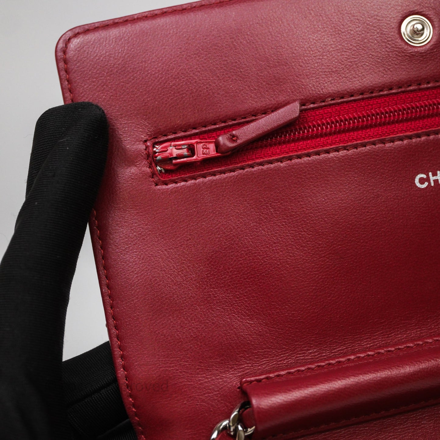 Chanel Quilted Wallet on Chain WOC Red Lambskin Silver Hardware