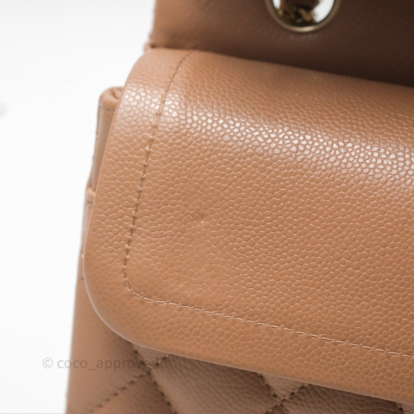 Chanel Small Classic Quilted Flap Dark Beige Caviar Gold Hardware