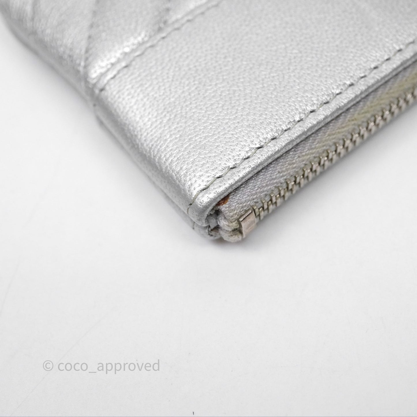 Chanel Mini Chevron Mademoiselle O Case Silver Goatskin Silver Hardware