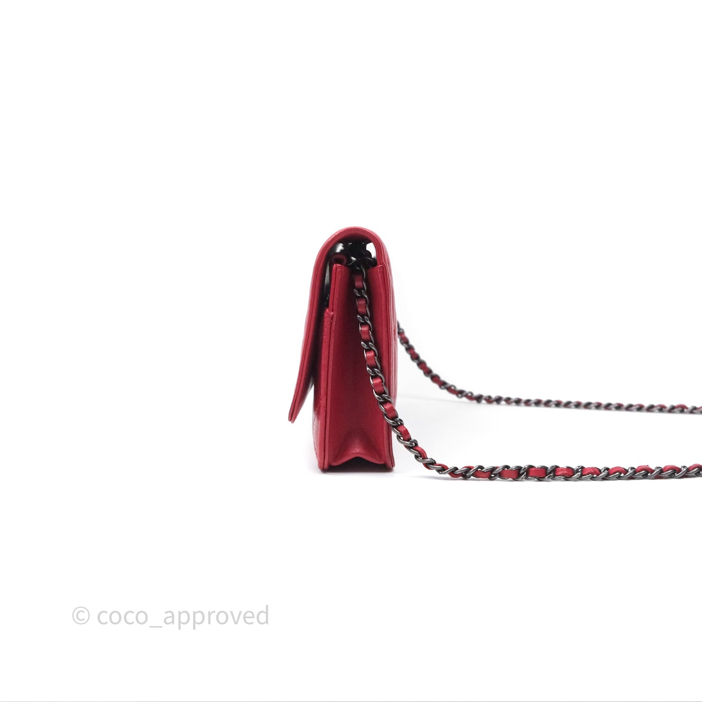 Chanel Boy Wallet on Chain WOC Red Lambskin Ruthenium Hardware