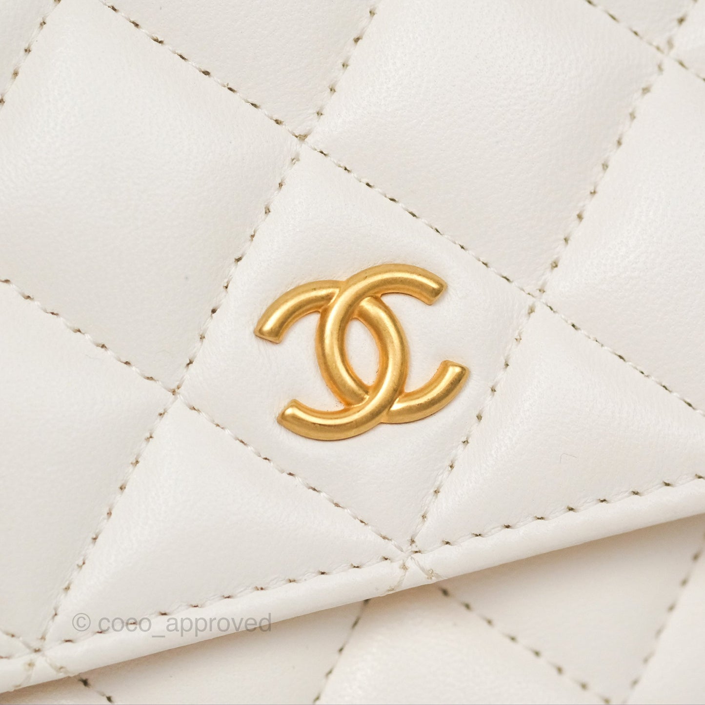 Chanel Quilted Wallet on Chain WOC Coco Heart Chain White Lambskin Aged Gold Hardware 22K