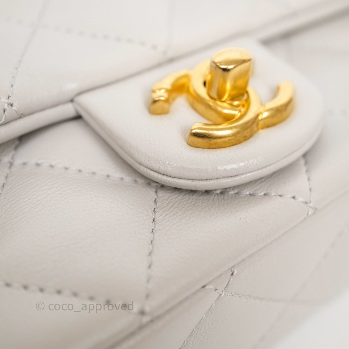 Chanel Heart Crush Mini Flap Bag Light Grey Lambskin Aged Gold Hardware 24P