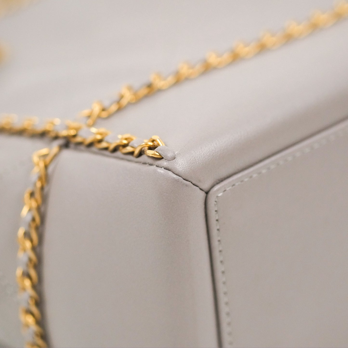 Chanel Small Chain Around Shopping Tote Grey Calfskin Aged Gold Hardware